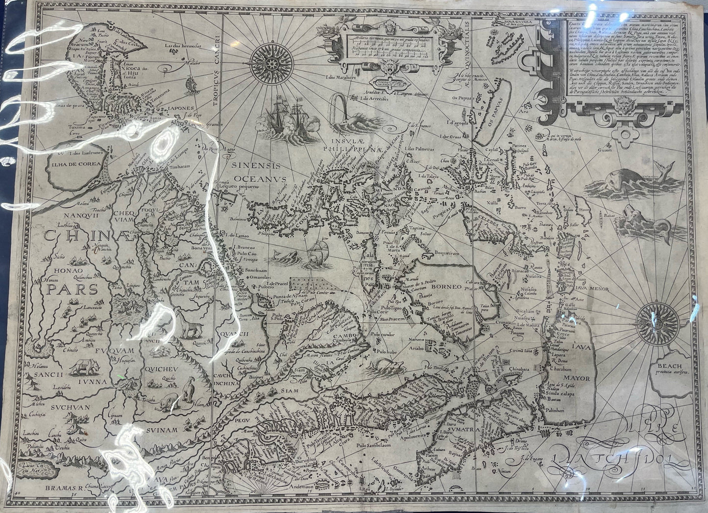 Linschoten - 1596 - "Exacta & Accurata Delineatio cum Orarum Maritimarum tum etjam locorum terrestrium quae in Regionibus China, Cauchinchina, Camboja sive Champa, Syao, Malacca, Arracan & Pegu..."