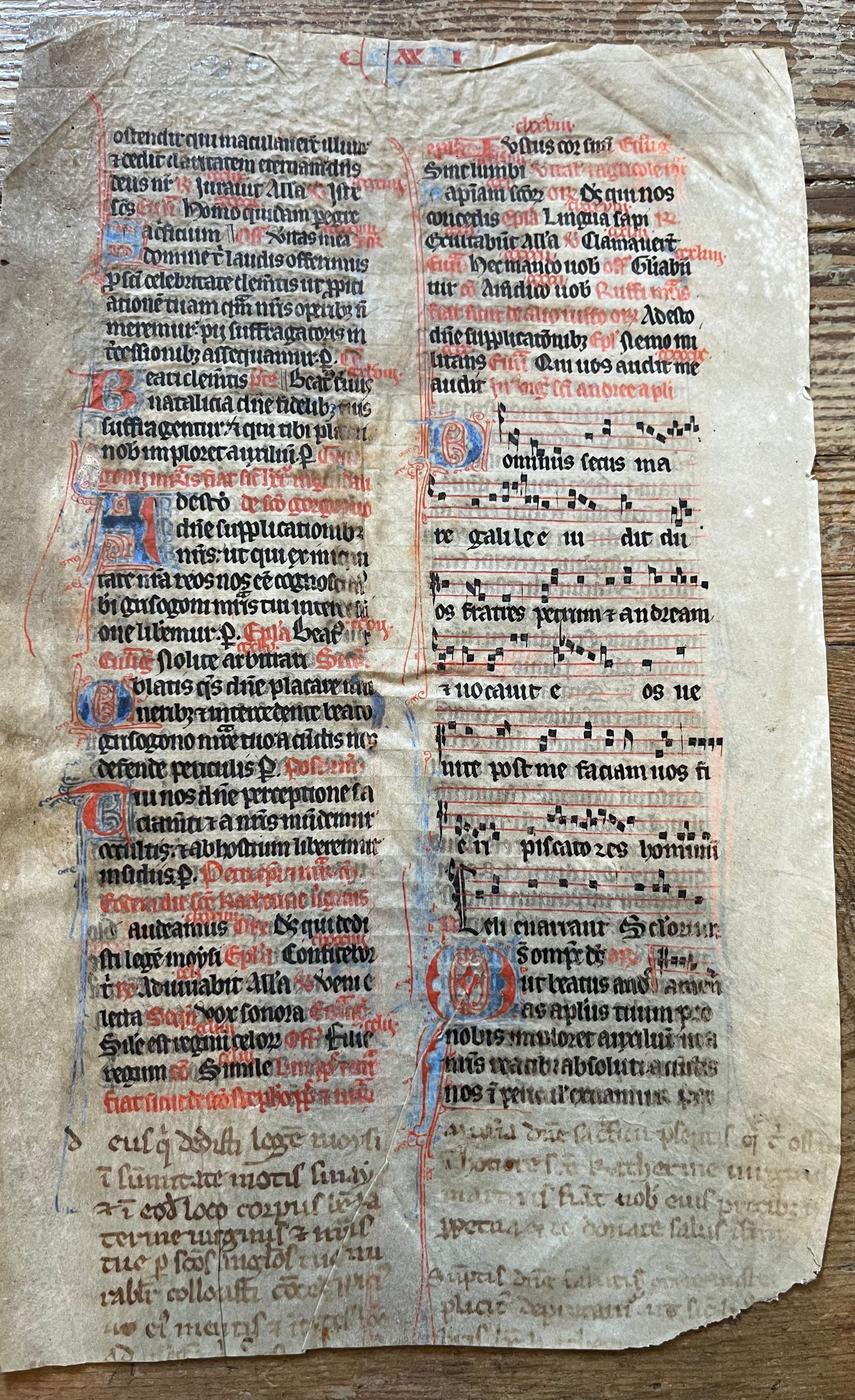 c1300 Century Leaf from a Breviary - Lombard initials and Gregorian Chant for St Andrew the Apostle.