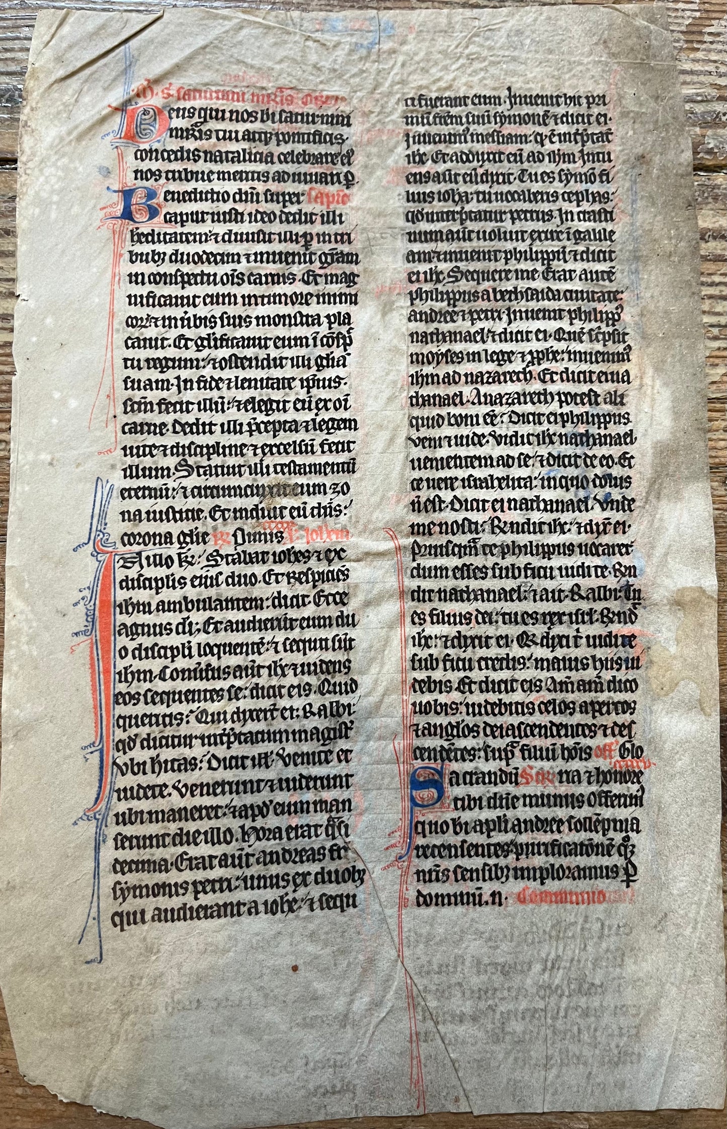 c1300 Century Leaf from a Breviary - Lombard initials and Gregorian Chant for St Andrew the Apostle.