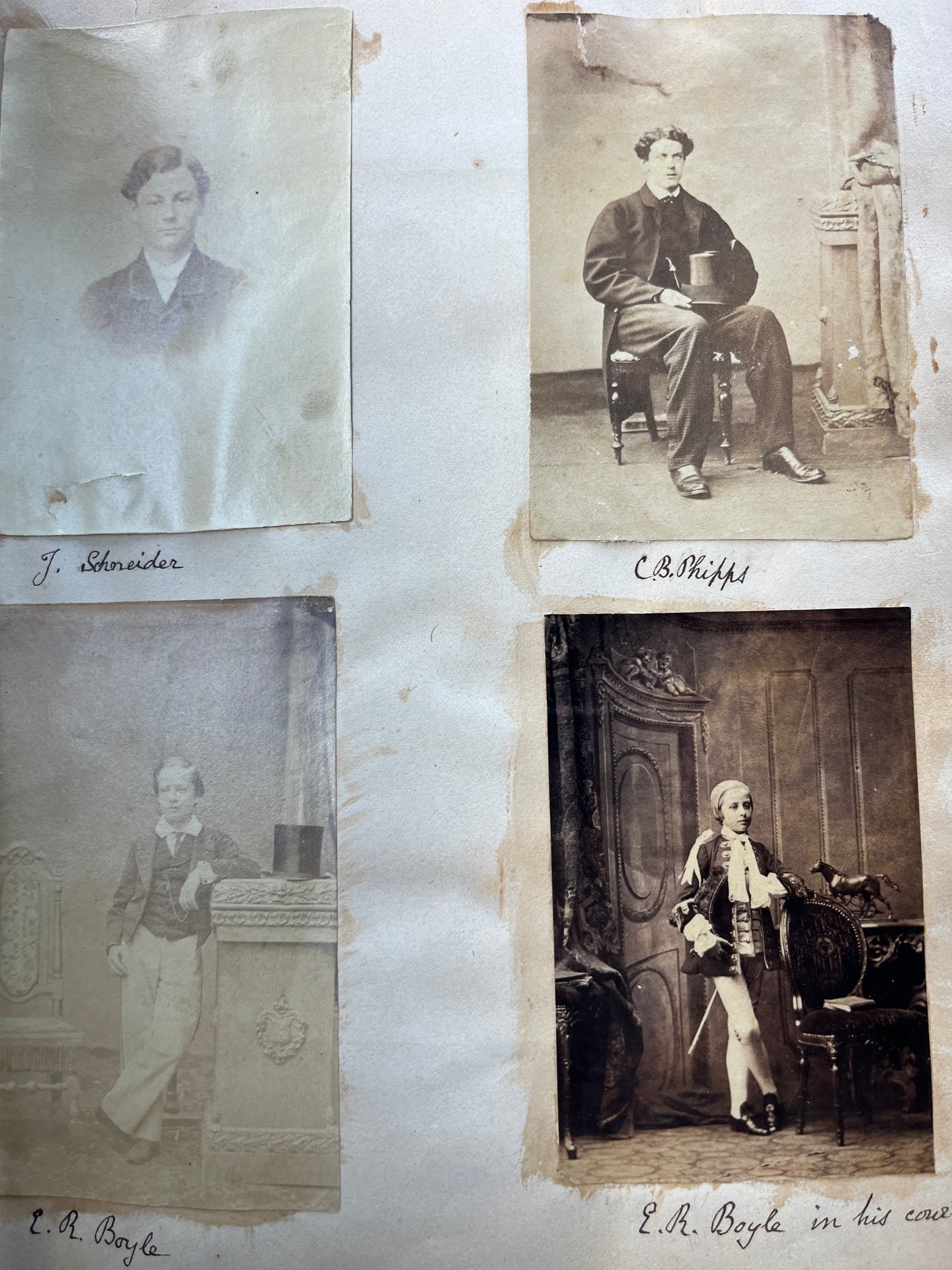 Early photograph album c1860-1863 containing c100 photographs of Eton College and Home photographs. Includes an early 1862 (Pre-FA) football team with Robert Seymour Bridges