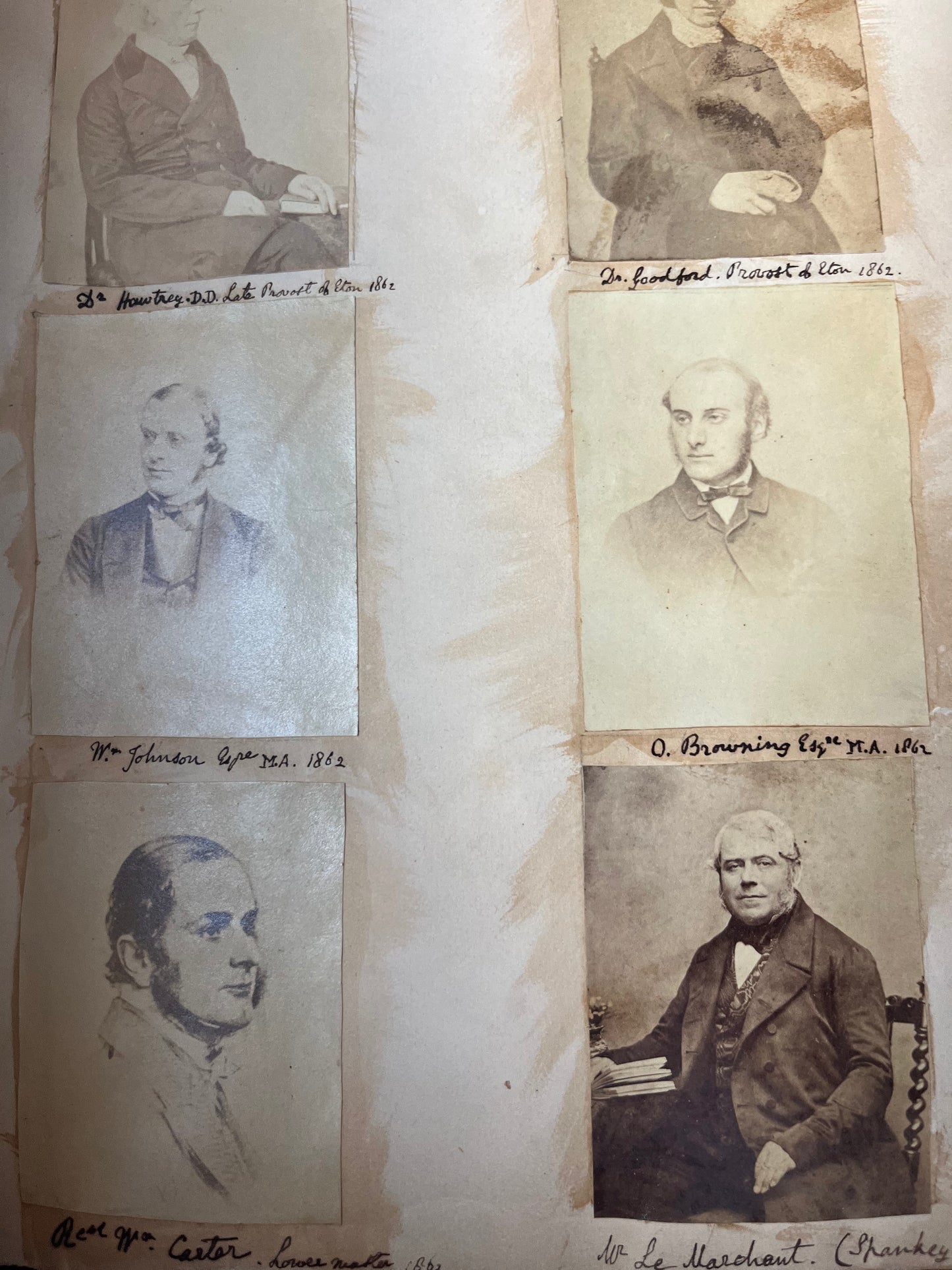 Early photograph album c1860-1863 containing c100 photographs of Eton College and Home photographs. Includes an early 1862 (Pre-FA) football team with Robert Seymour Bridges