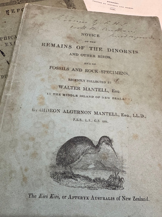 One of the Eariest works on the Moa - Dedication copy by Gideon Mantell to John Tomes - "Notice of the remains of the Dinornis and other Birds" - 1850