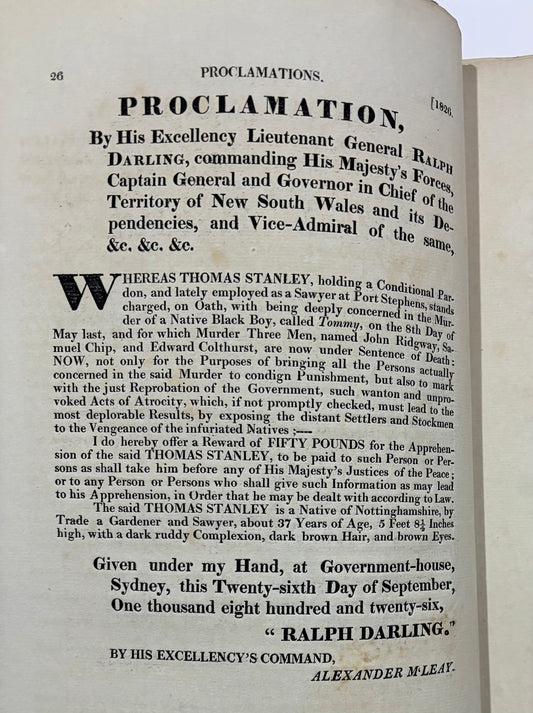 Native Australian Justice - Proclamations for the Murder of "Tommy" - Early Sydney Printing - 1827 - Robert Howe