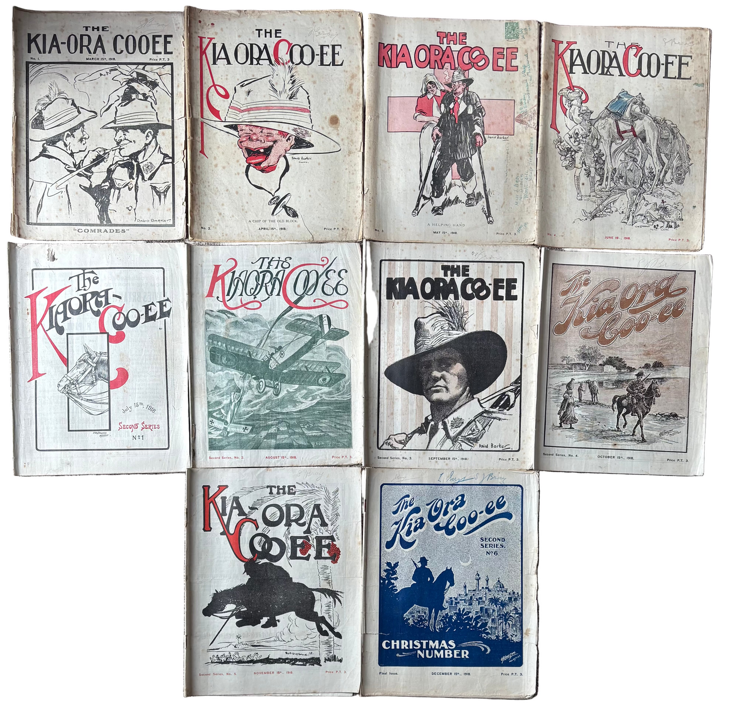 "The Kia Ora Coo-ee" - ANZAC magazine in Egypt, Palestine, Salonica and Mesopotamia - complete run of 10 copies.
