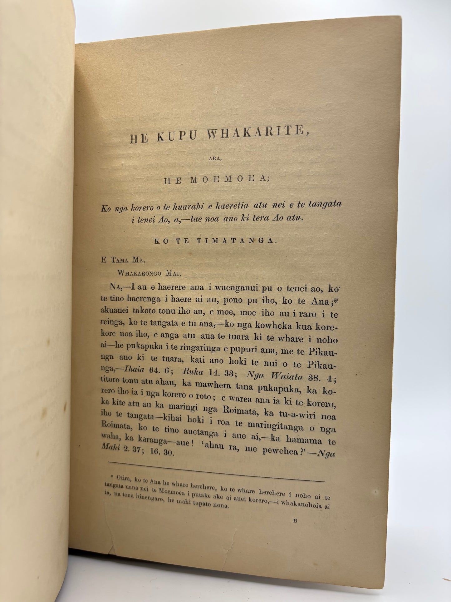 The first edition of the Pilgrim's Progress in Maori - 1854 - "He moemoea, otira, Ko nga korero o te huarahi" - Printed in Wellington, New Zealand