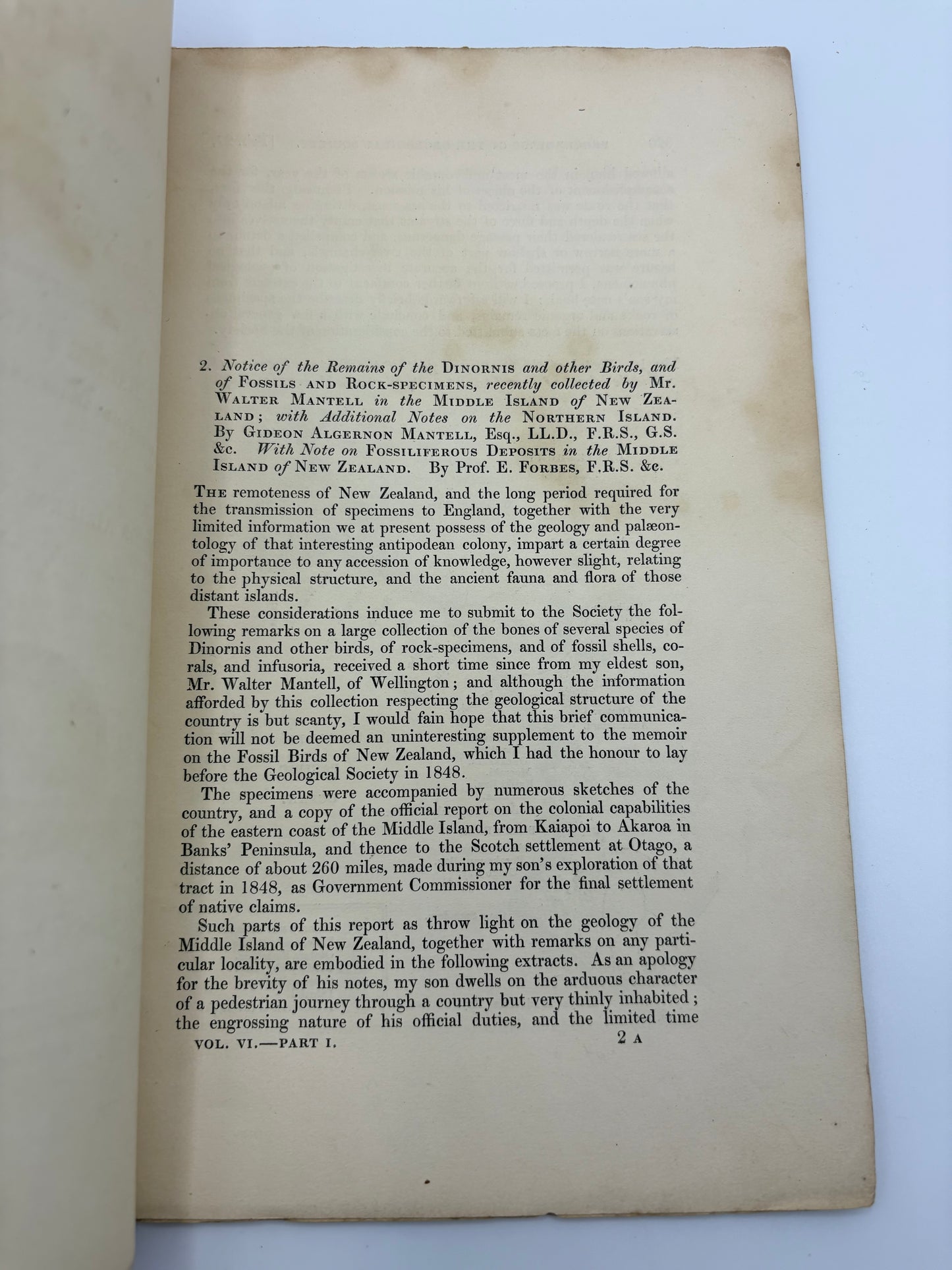 One of the Eariest works on the Moa - Dedication copy by Gideon Mantell to John Tomes - "Notice of the remains of the Dinornis and other Birds" - 1850