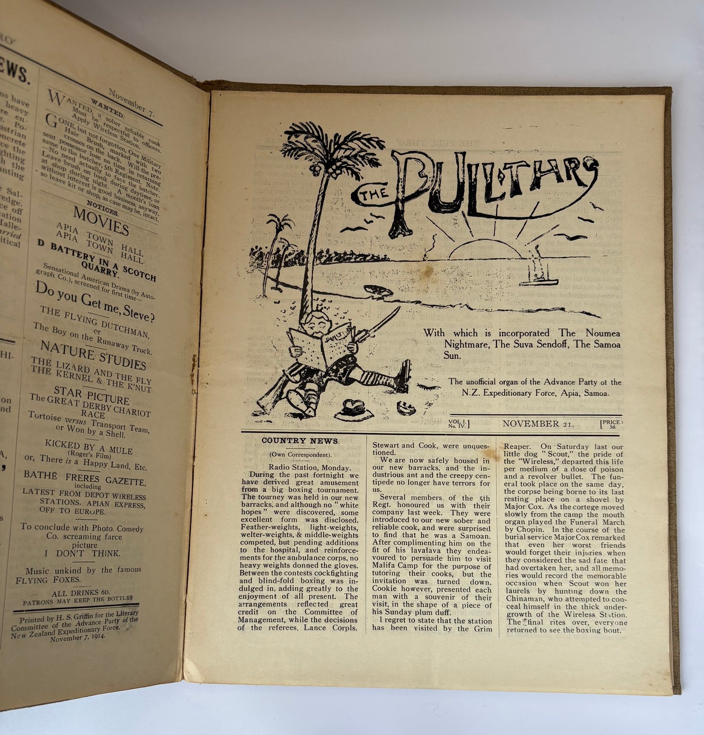 “The Pull-Thro’: In which is incorporated The Noumea Nightmare, The Suva Sendoff and Samoan Sun.” -  Printed in Samoa 1914