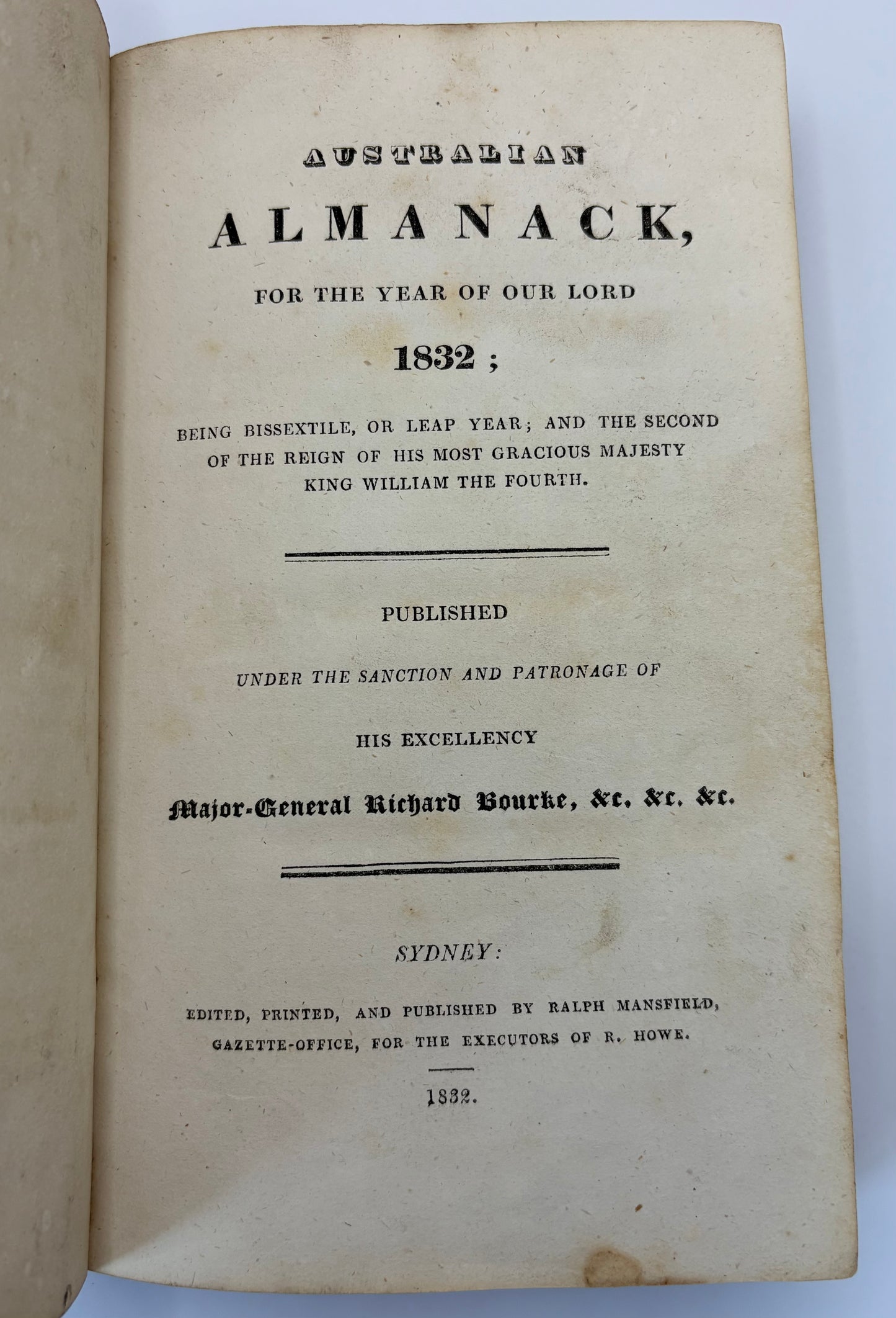 Early Australian Almanack - 1832 - R.Mansfield - With interesting Gardening, convict and shipping signal information.
