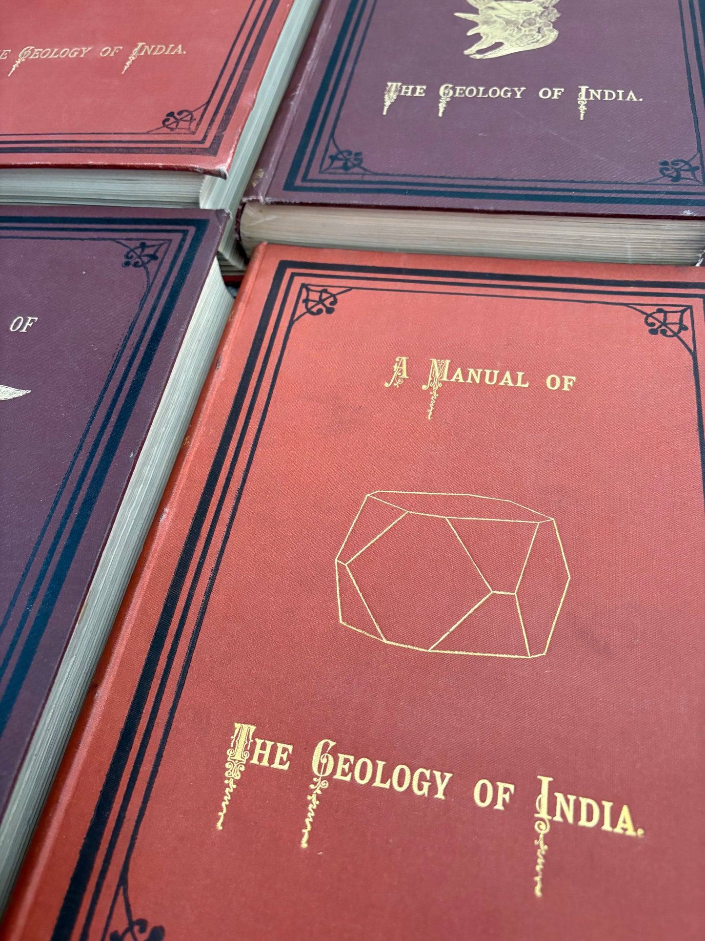 "A Manual of The Geology of India" - Calcutta 1879 - 4 volumes in original decorative cloth binding complete with folding maps