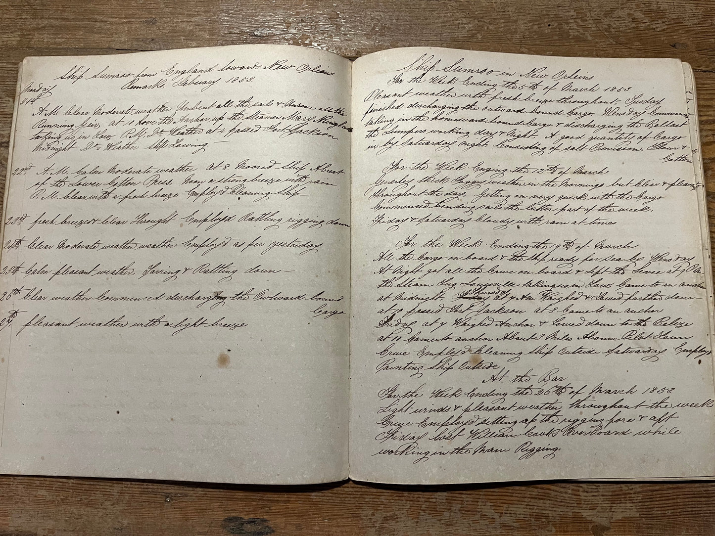 Journal and ships log written by the Liverpool seaman, John Gould, from 1852 to 1868. Includes voyages to New Orleans and San Francisco, and a fascinating list of ships seen in Liverpool harbour from 1867-8.