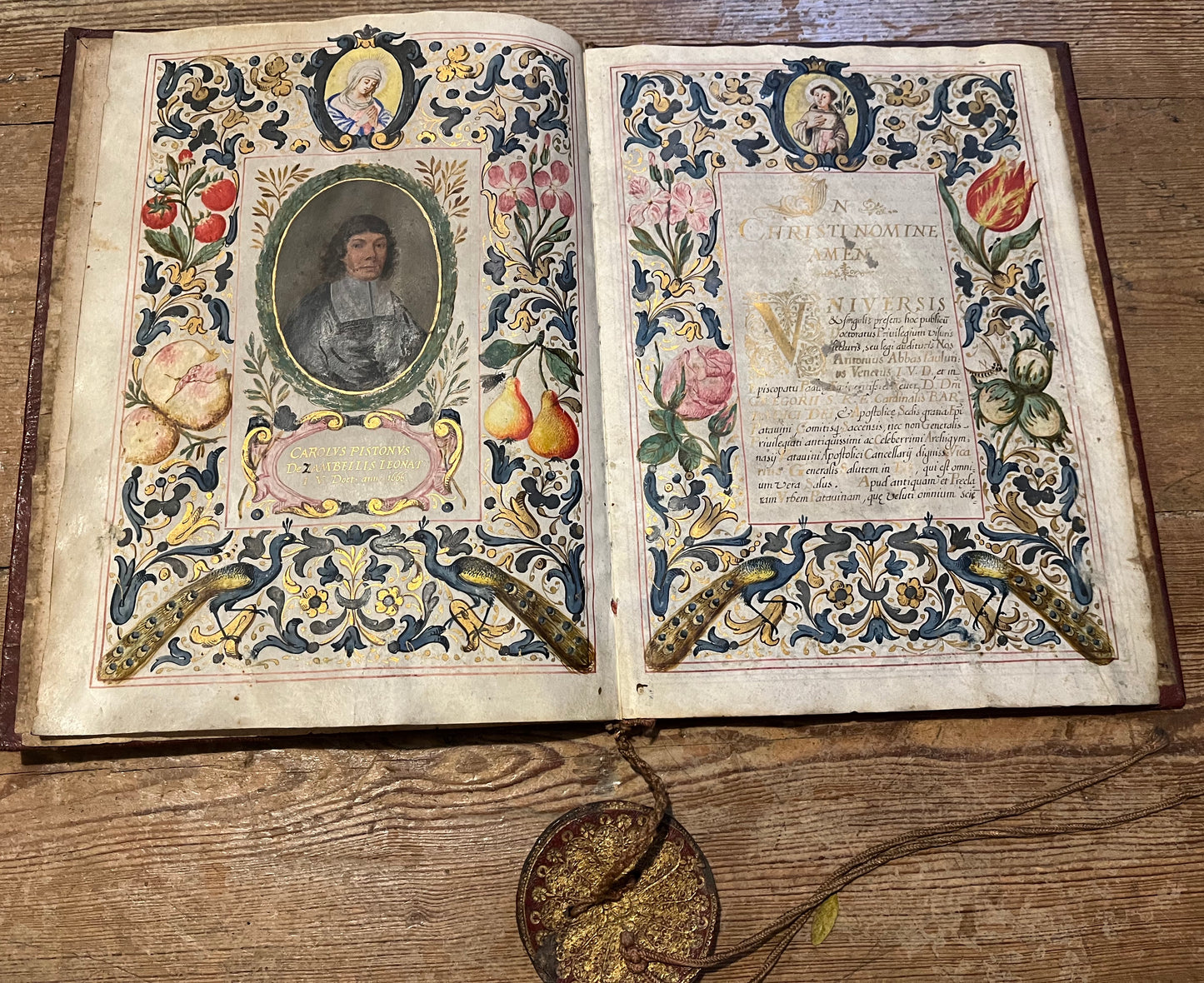 Beautiful 17th Century Manuscript Paduan degree with portrait and Saint's Seal