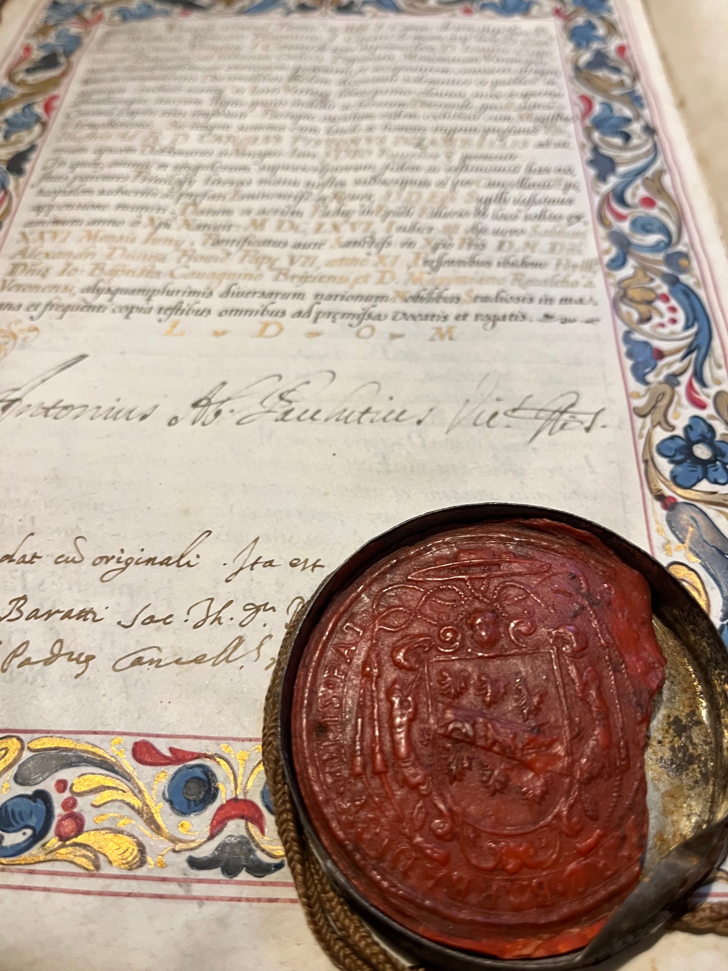 Beautiful 17th Century Manuscript Paduan degree with portrait and Saint's Seal
