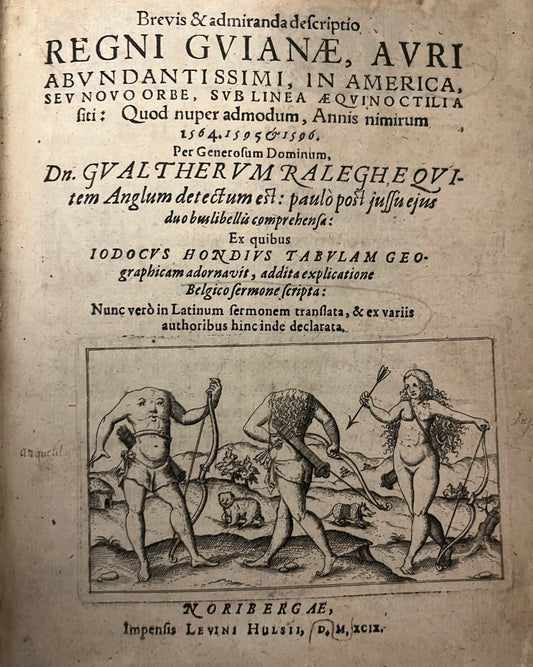 Rare with Map of Eldorado and South America - Walter Raleigh - Hulsius - 1599 - Brevis & admiranda descriptio regni Guianae, auri abundantissimi, in America
