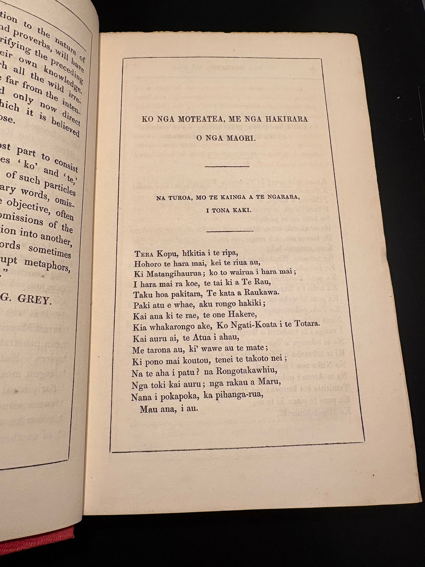 First Edition of the foundational record of Maori poetry - Ko Nga Moteatea, Me Nga Hakirara, O Nga Maori - Printed in Wellington 1853 - George Grey / Te Rangikāheke