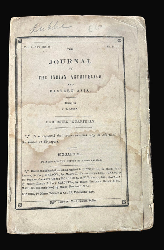 Early Singapore Scientific Printing by Jacob Baptist - Logan's "Journal of the Indian Archipelago and Eastern Asia" 1856