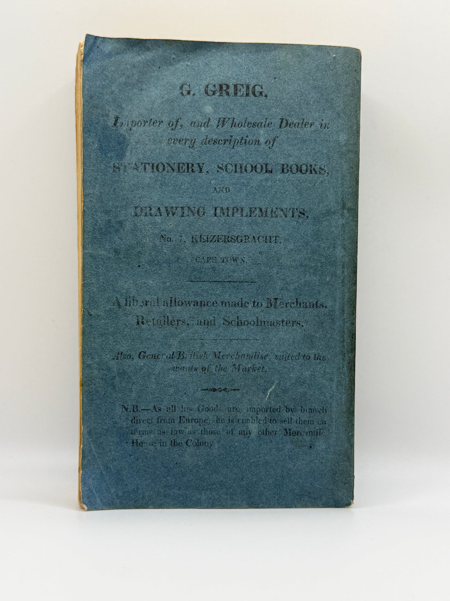 Early 1833 South African Printed Almanac by George Grieg, including five early Lithographs of Cape Town by H.C. de Meillon. Not on OCLC.