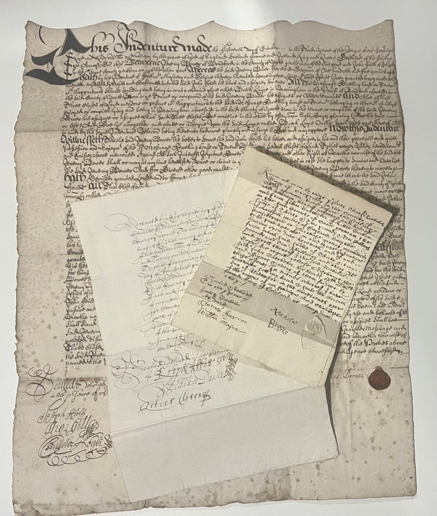 Illiteracy - Three Indentures from 17th Century England - Charles Mordaunt