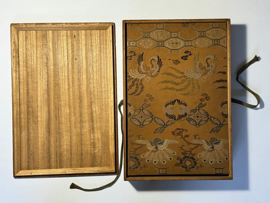 Beautiful silk bound album of Ukiyo-e Diptychs by Toyonobu - 1883 -  "Newly Selected Records of the Taiko"