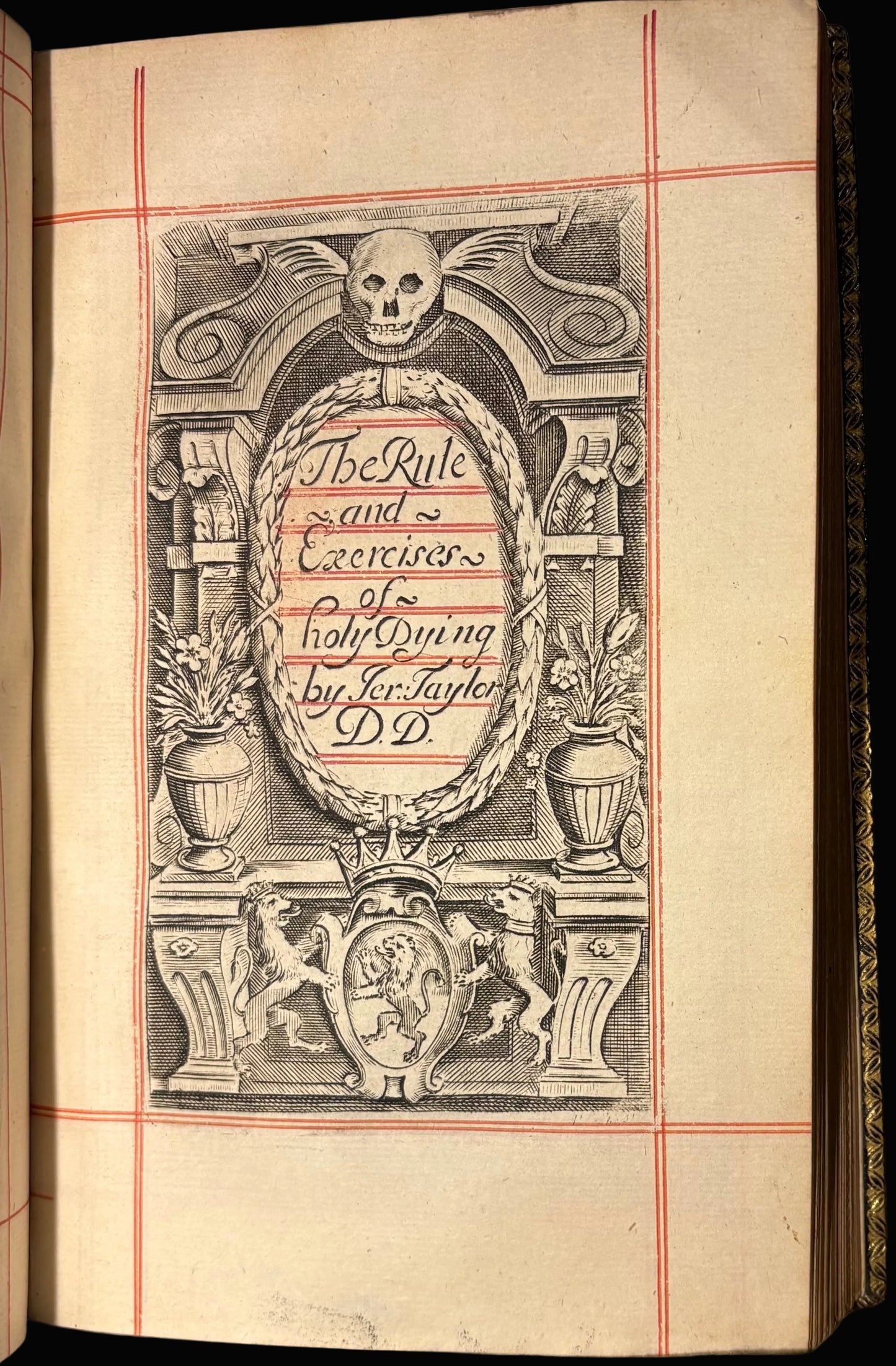 17th Century English Prayer book with Fine Morocco binding and skull motif to title page - “The rules and exercises of Holy living /Holy dying” - Jeremy Taylor 1682