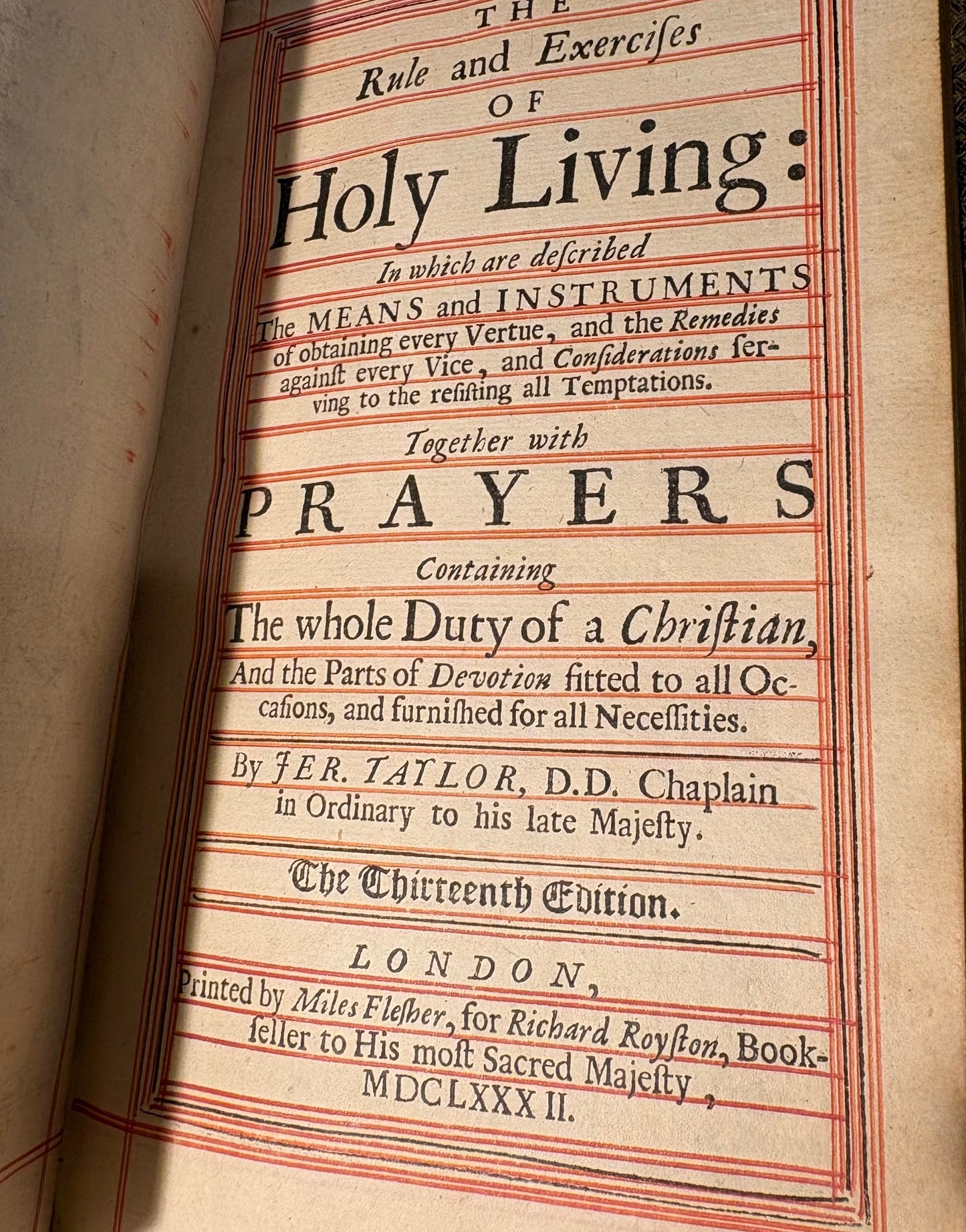 17th Century English Prayer book with Fine Morocco binding and skull motif to title page - “The rules and exercises of Holy living /Holy dying” - Jeremy Taylor 1682