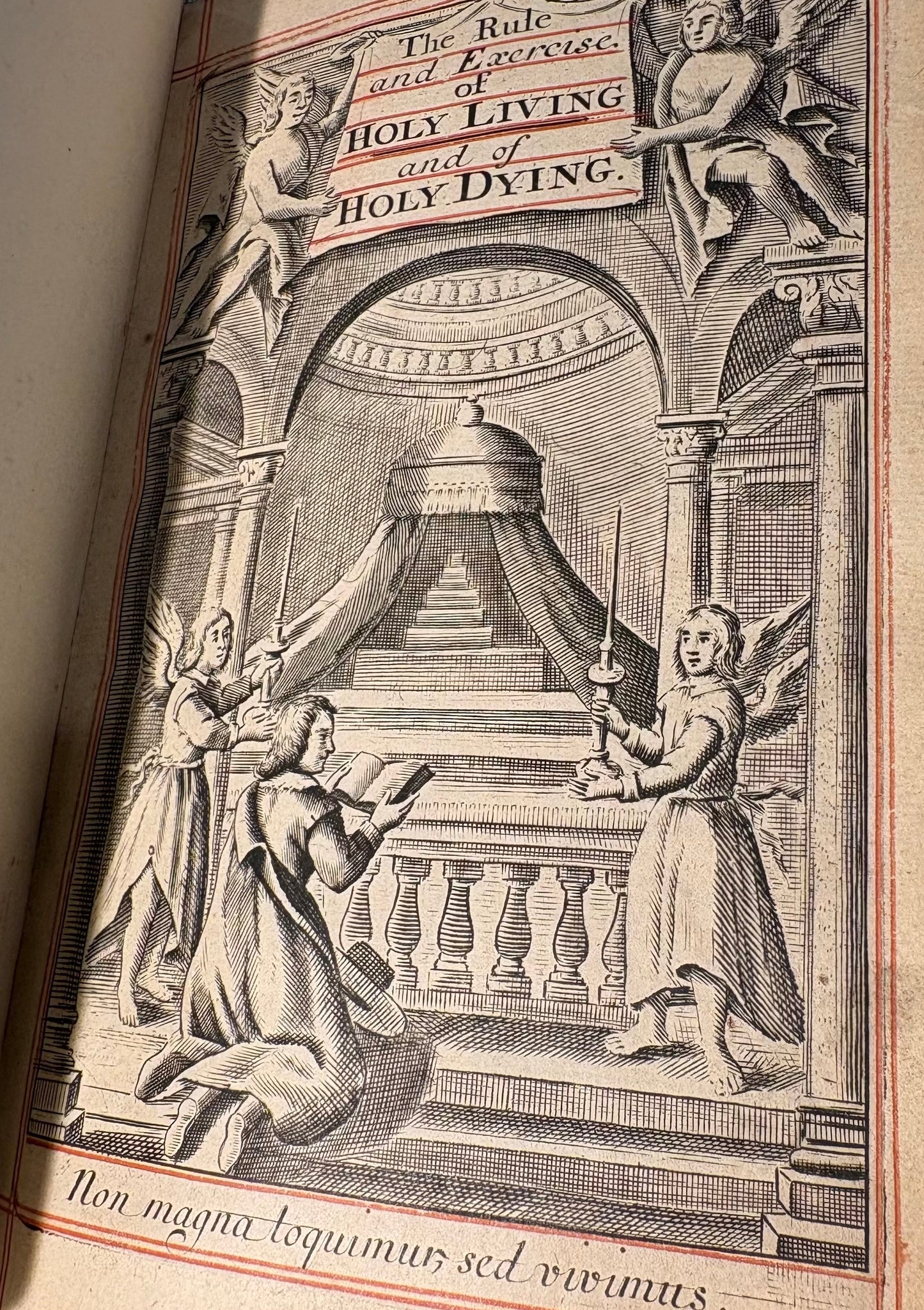 17th Century English Prayer book with Fine Morocco binding and skull motif to title page - “The rules and exercises of Holy living /Holy dying” - Jeremy Taylor 1682