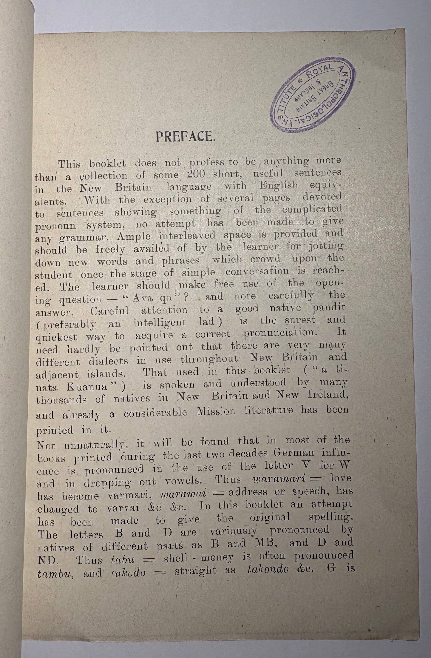 "A New Britain Phrase Book" - Papua New Guinea imprint from the Malakuna Mission Press - Rabaul 1920