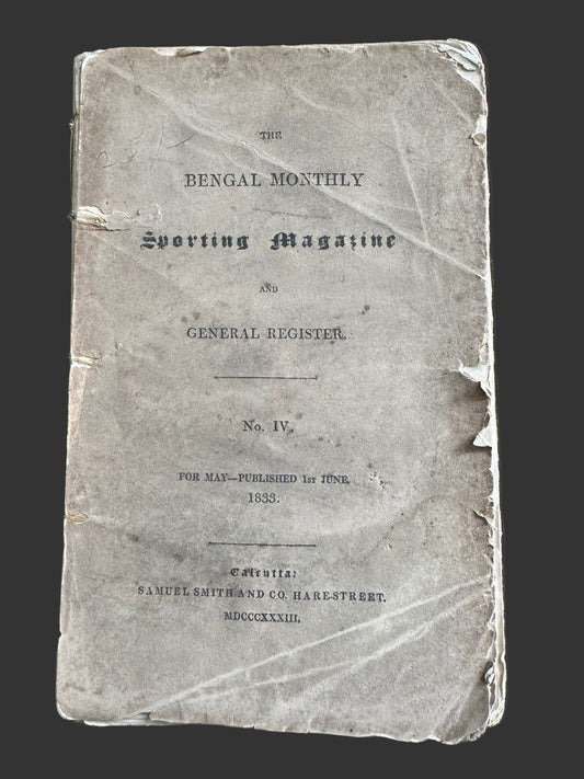 "My First Brush with a Tiger" - Early Indian printing - "The Bengal Monthly Sporting Magazine" - Calcutta 1833 - J.H.Stocqueler