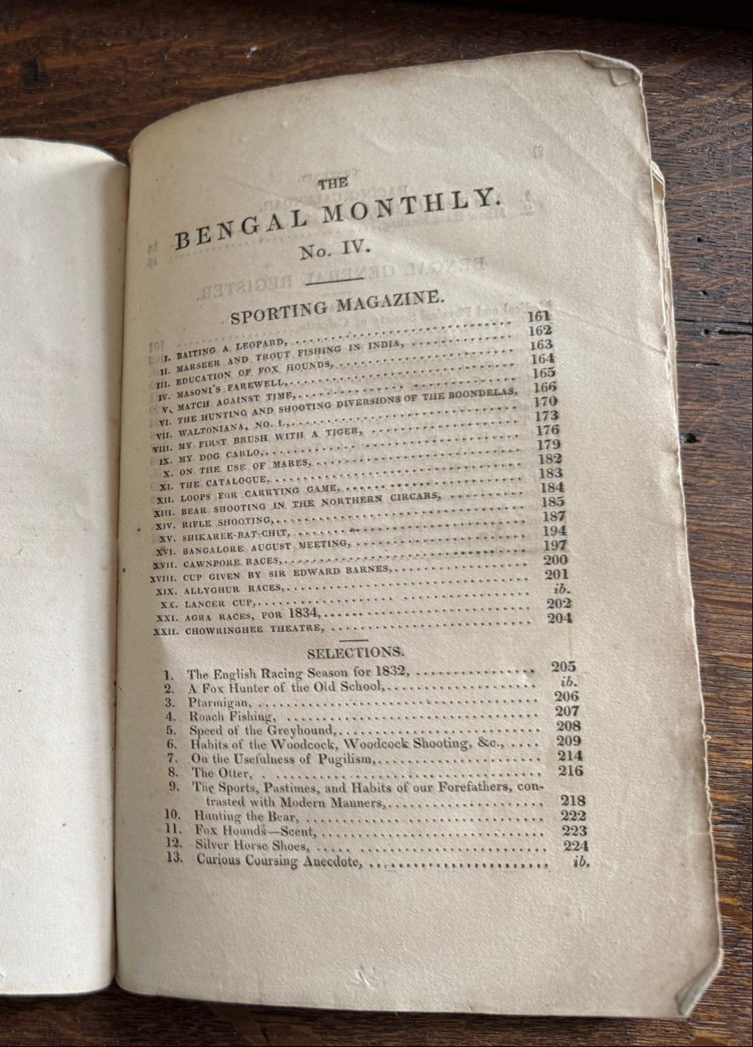 "My First Brush with a Tiger" - Early Indian printing - "The Bengal Monthly Sporting Magazine" - Calcutta 1833 - J.H.Stocqueler