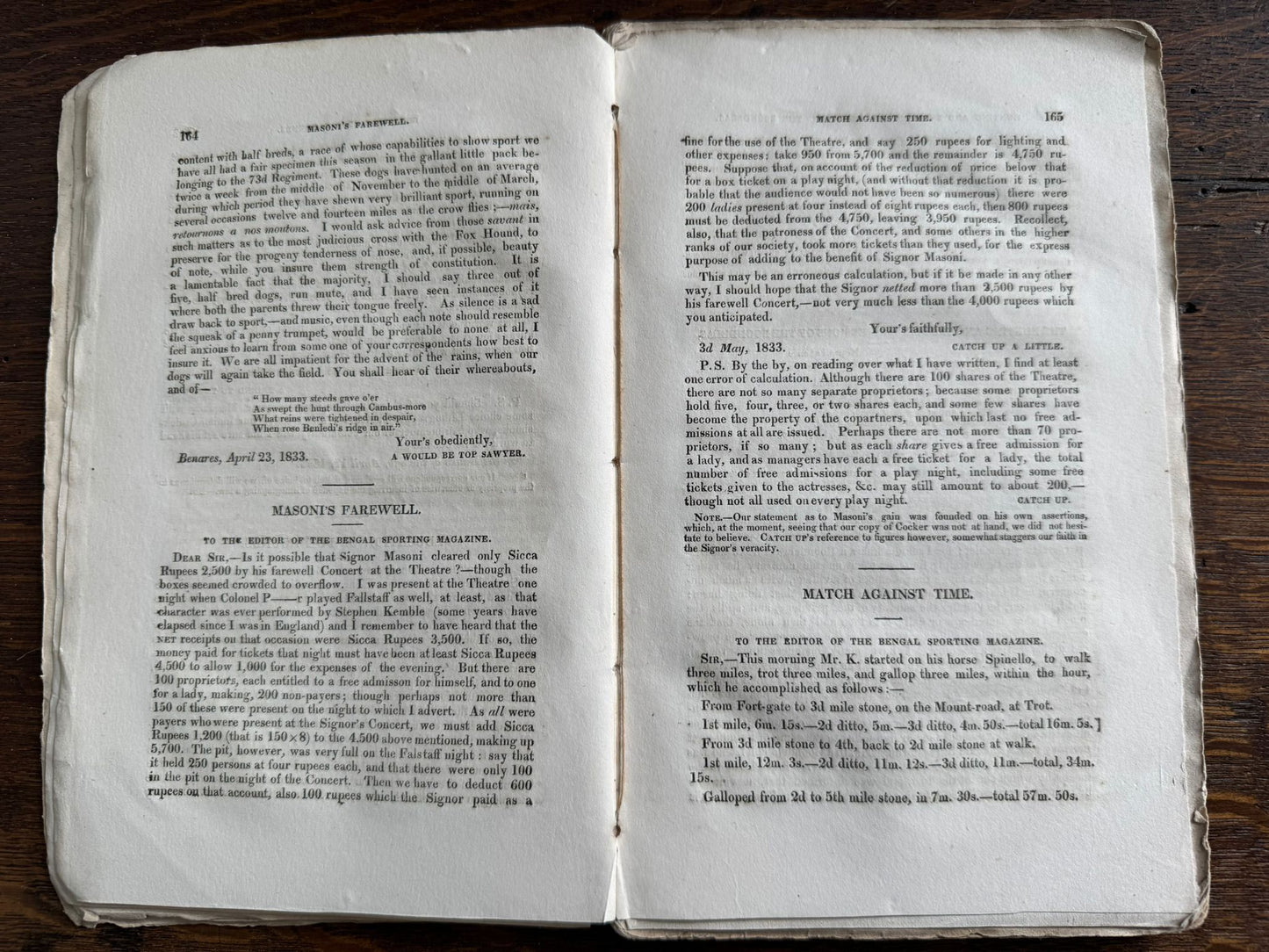 "My First Brush with a Tiger" - Early Indian printing - "The Bengal Monthly Sporting Magazine" - Calcutta 1833 - J.H.Stocqueler