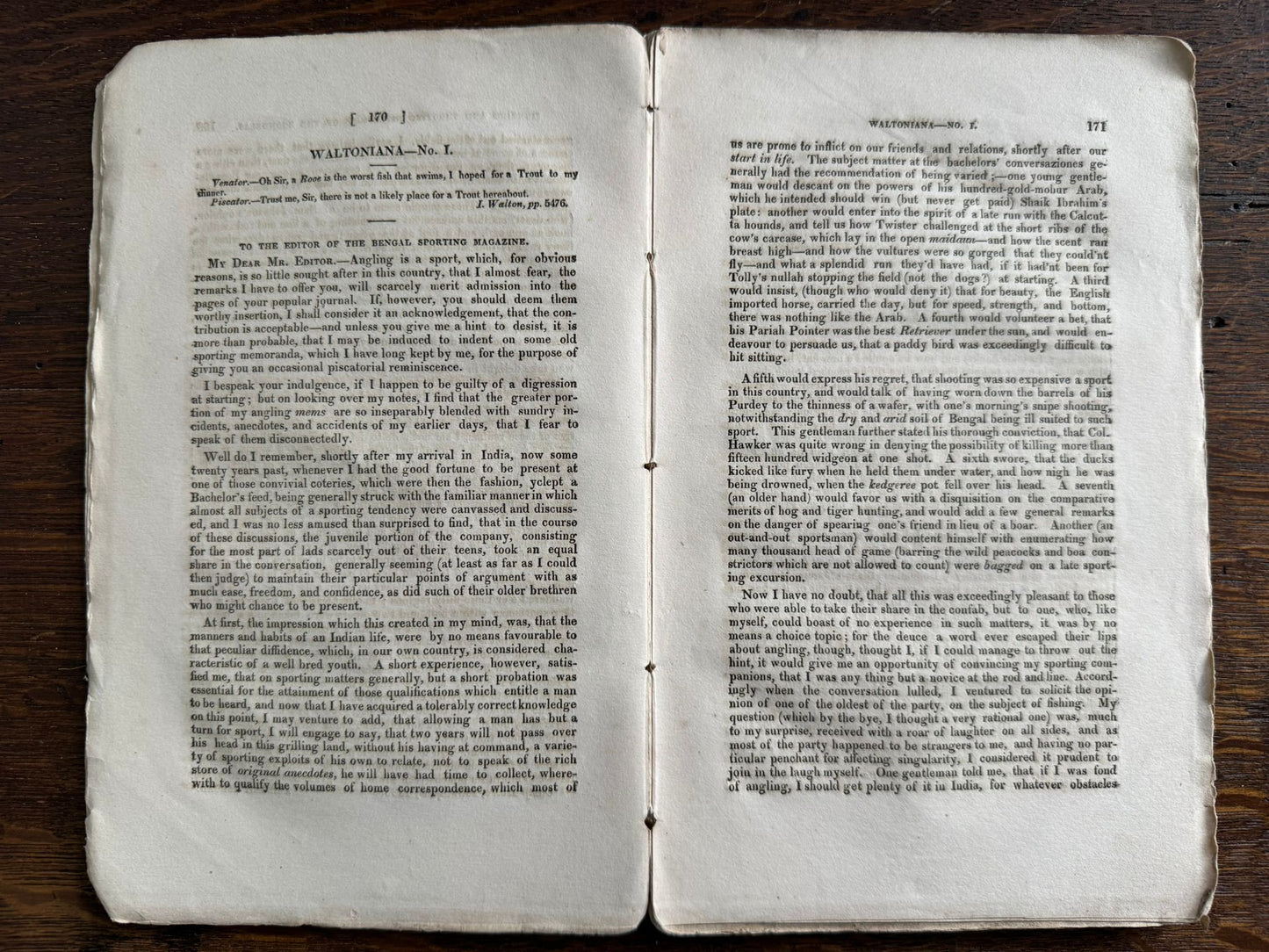 "My First Brush with a Tiger" - Early Indian printing - "The Bengal Monthly Sporting Magazine" - Calcutta 1833 - J.H.Stocqueler