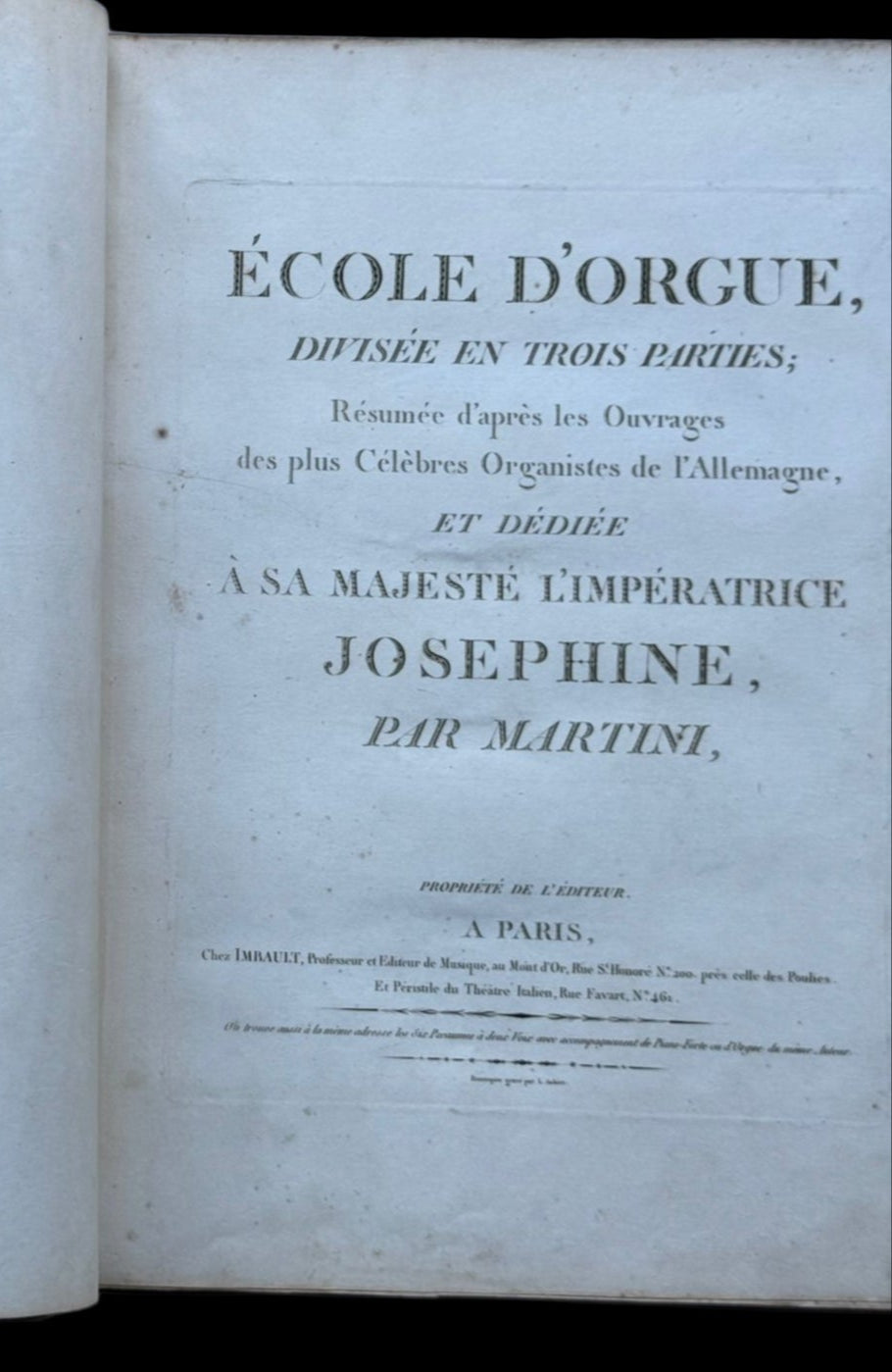 Fine Binding from Napoleon I's Library - 1804 Martini Organ work dedicated to Empress Josephine - Folio