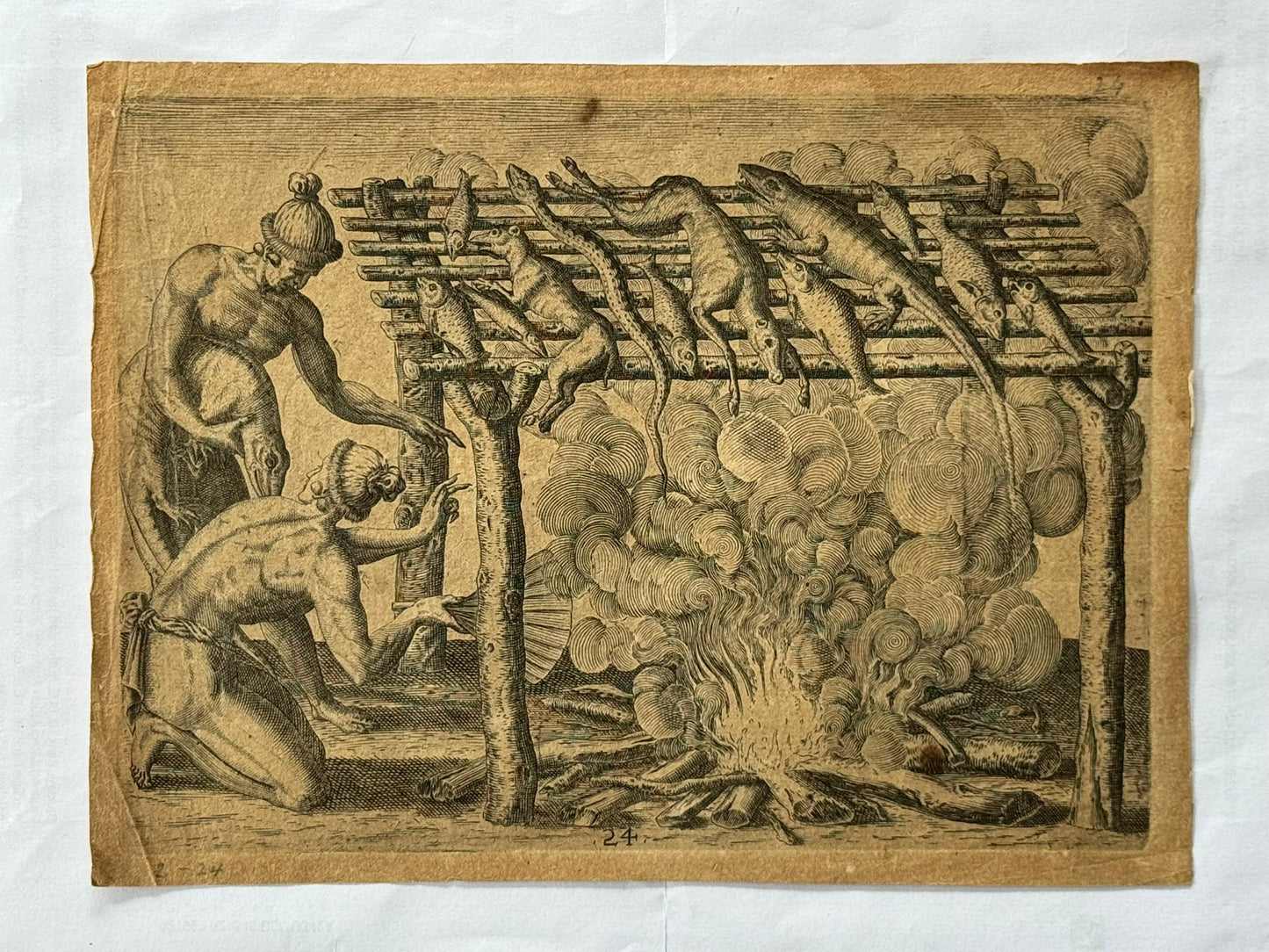 Two De Bry Prints - BBQ and cooking - Florida and Virginia