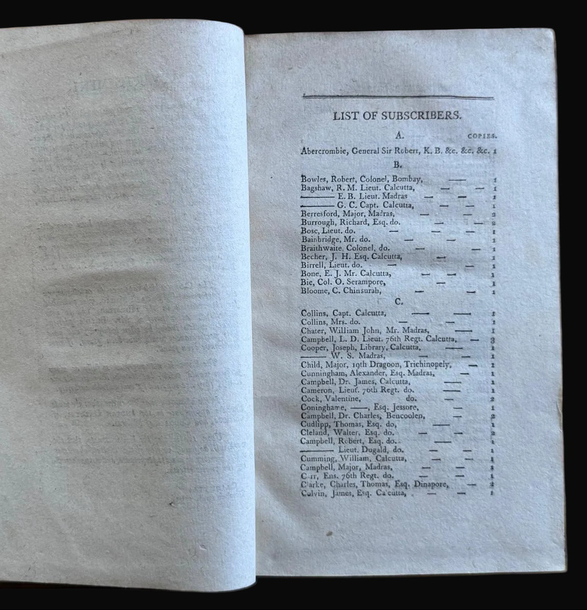 18th Century Calcutta printing Joseph Cooper - "The Indian Observer" by Hugh Boyd - Calcutta 1795