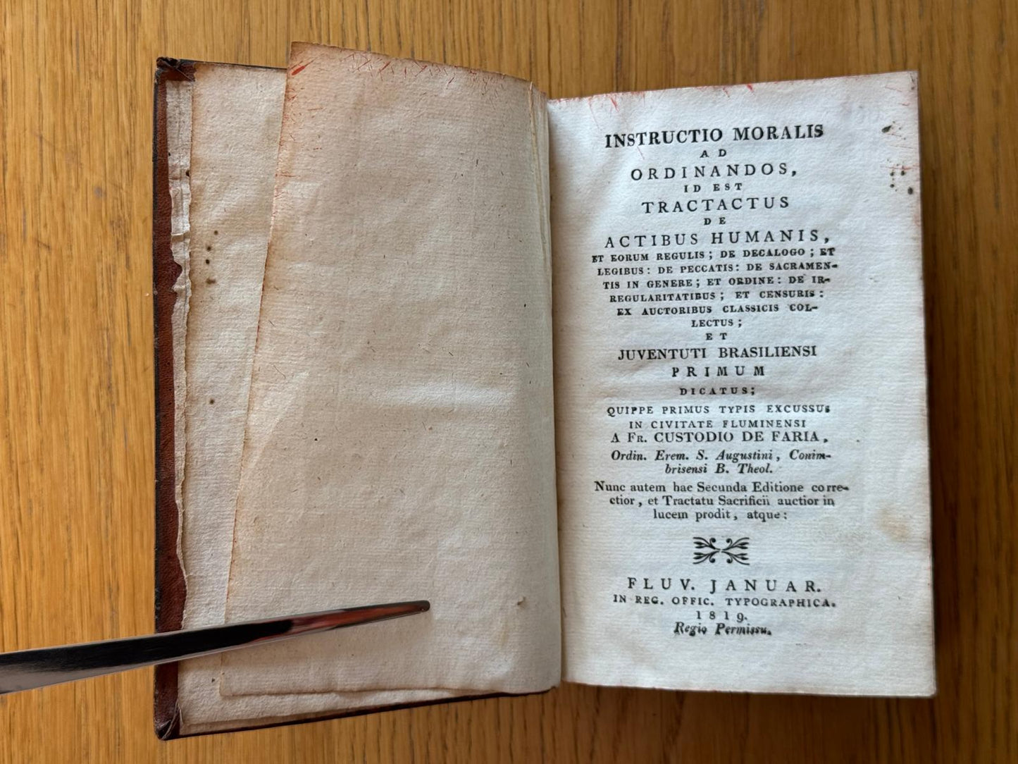 Early 1819 Rio / Brazil Printing - Instructio Moralis ad Ordinandos, id est Tractatus de Actibus Humanis, et eorum regulis - Not on Worldcat