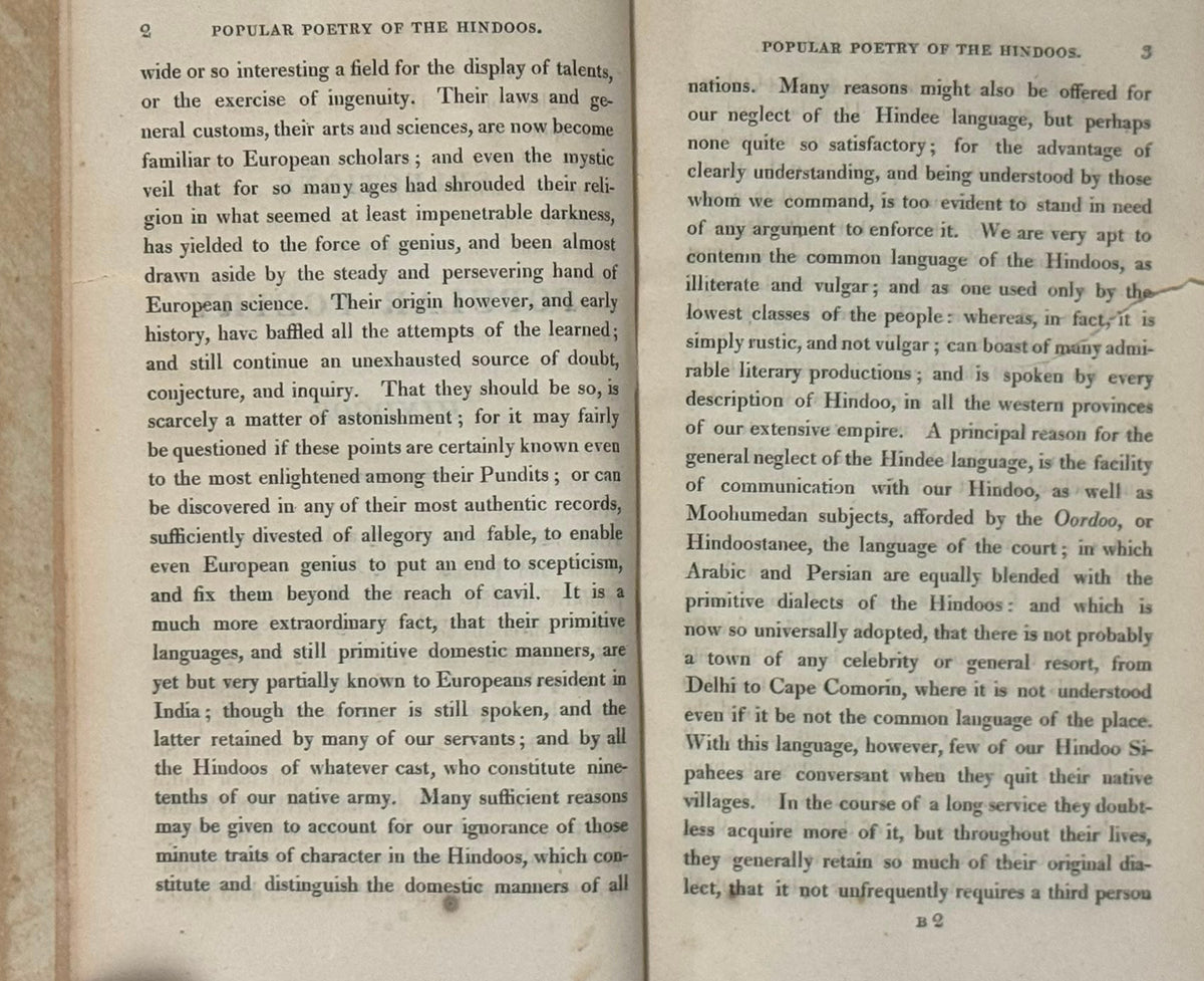 The first printed colletion of Hindi Poetry -  "Selections from the popular poetry of the Hindoos" - Thomas Duer Broughton 1814