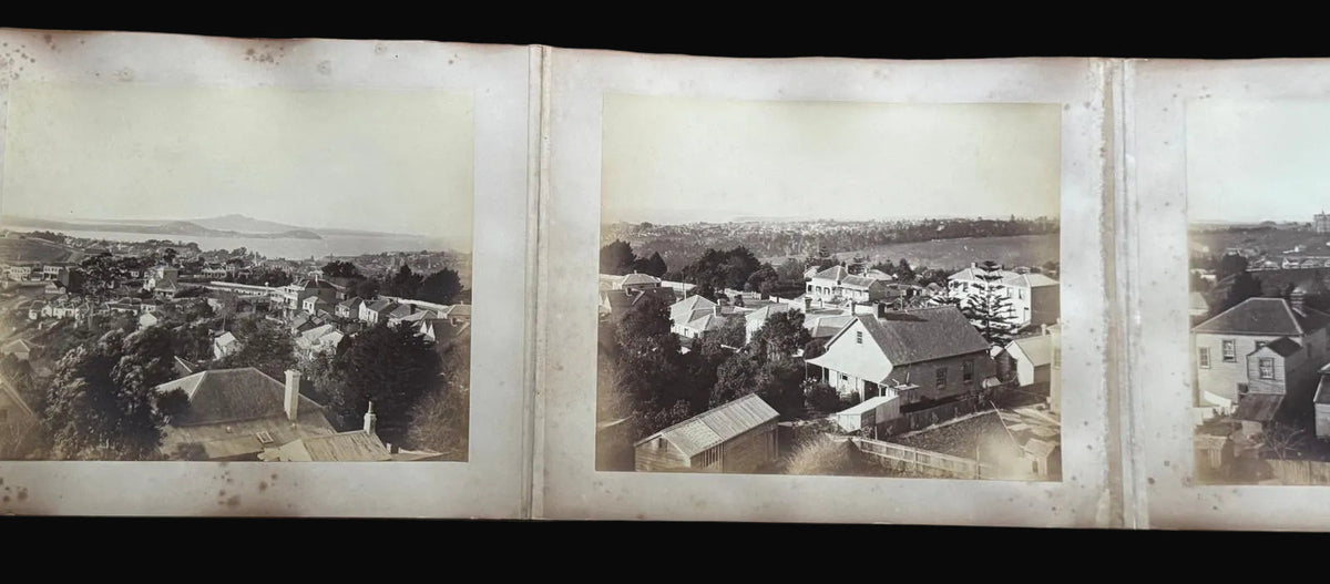 Complete 1870s Album of New Zealand Photographs by Robert Bartlett - Auckland panorama, Pink and White terraces, Māori King Tāwhiao
