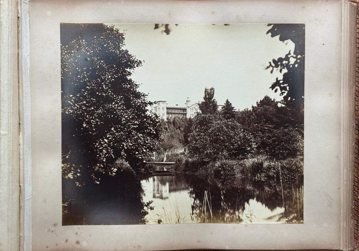 Complete 1870s Album of New Zealand Photographs by Robert Bartlett - Auckland panorama, Pink and White terraces, Māori King Tāwhiao
