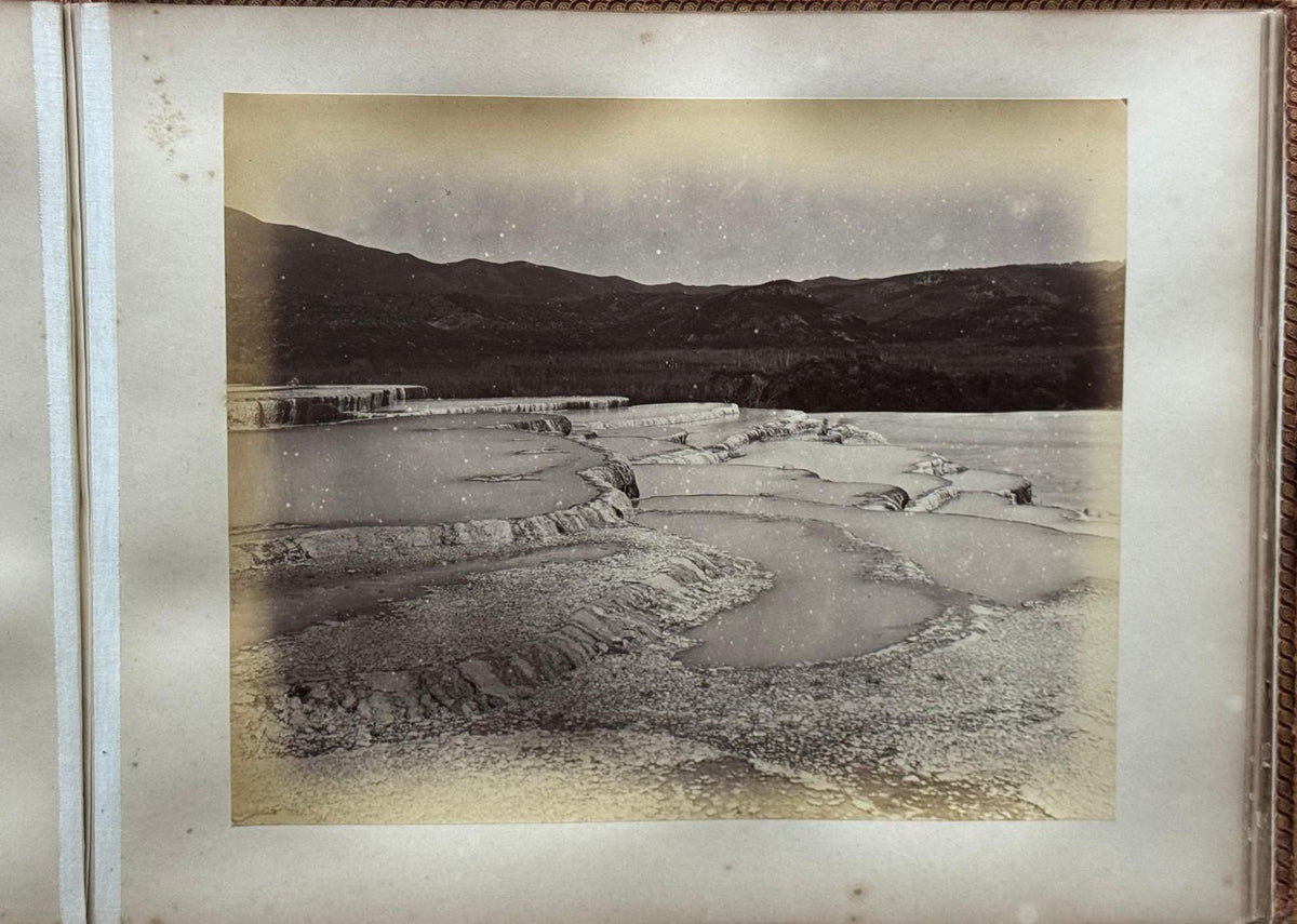 Complete 1870s Album of New Zealand Photographs by Robert Bartlett - Auckland panorama, Pink and White terraces, Māori King Tāwhiao
