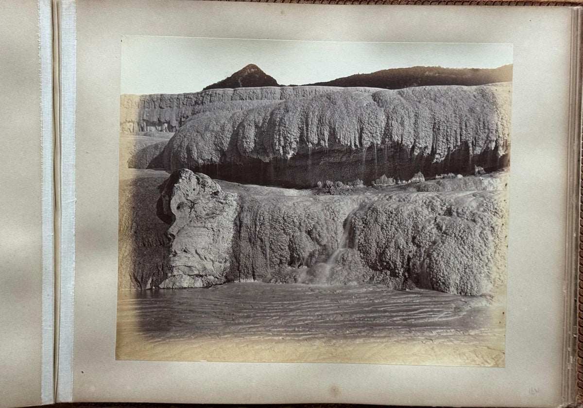 Complete 1870s Album of New Zealand Photographs by Robert Bartlett - Auckland panorama, Pink and White terraces, Māori King Tāwhiao