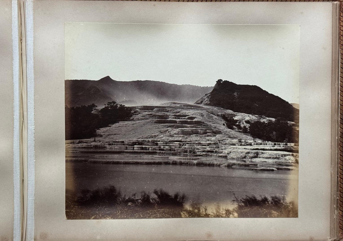 Complete 1870s Album of New Zealand Photographs by Robert Bartlett - Auckland panorama, Pink and White terraces, Māori King Tāwhiao
