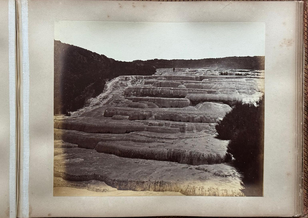 Complete 1870s Album of New Zealand Photographs by Robert Bartlett - Auckland panorama, Pink and White terraces, Māori King Tāwhiao