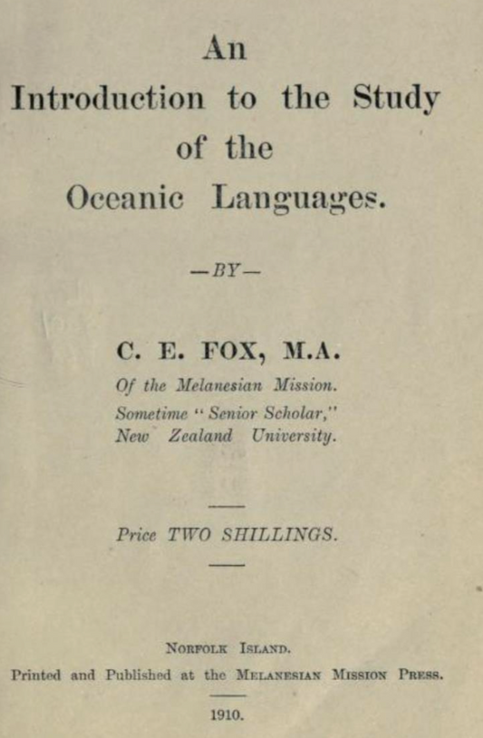 Norfolk Island printing at the Melanesian Mission Press -  “An Introduction to the Study of Oceanic Languages."