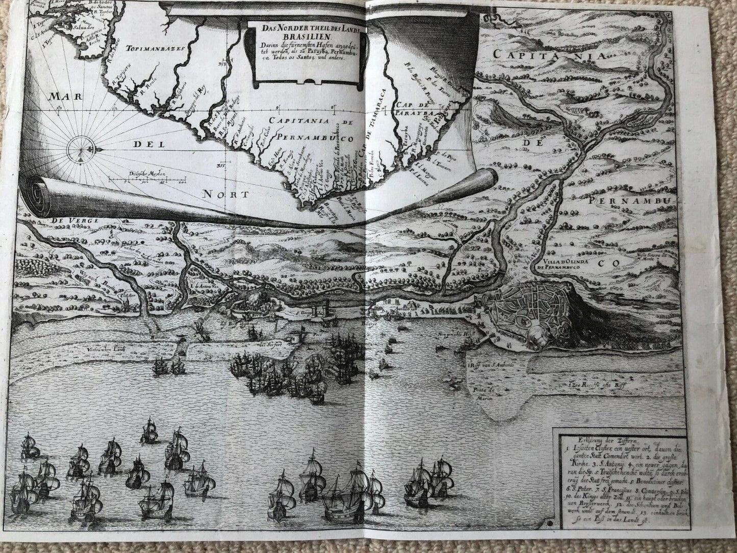 De Bry “Norder Theil des lands Brasilien" - c1630 - Brazil - Olinda - Pernambuco