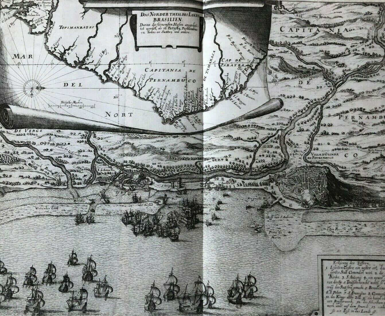 De Bry “Norder Theil des lands Brasilien" - c1630 - Brazil - Olinda - Pernambuco