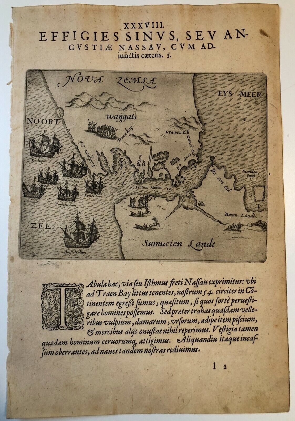 De Bry - "The Straits of Nassau - Nova Zembla" - Barentsz - 1601 - Arctic