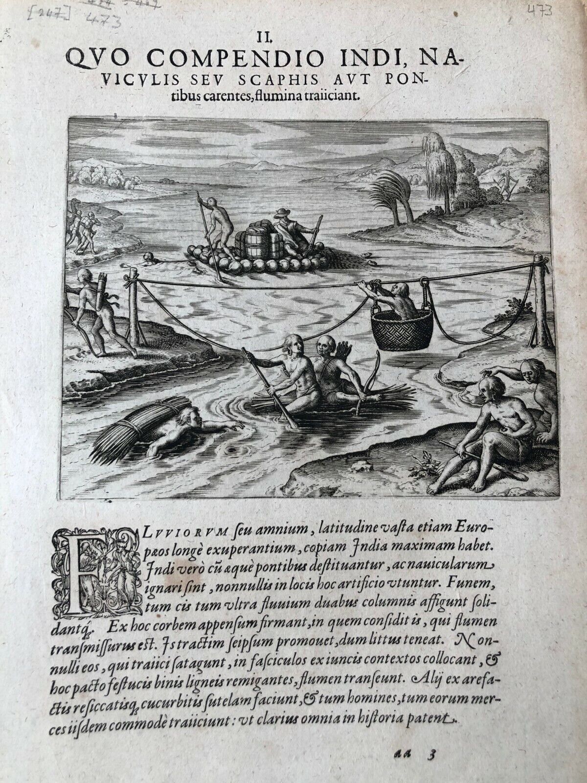 De Bry - " How the Indians cross rivers" 1601 - Acosta - Peru - Pumpkin raft(!)