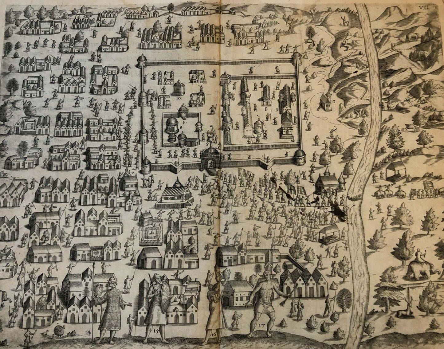 De Bry - "A Description of the Royal town of Kandy"- Original - 1605 - Sri Lanka