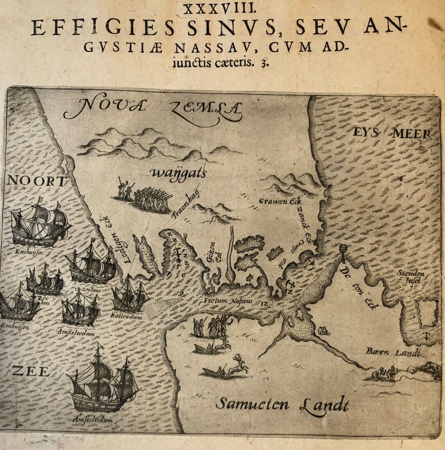 De Bry - "The Straits of Nassau - Nova Zembla" - Barentsz - 1601 - Arctic