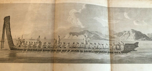 New Zealand - A War Canoe of New Zealand" - James Cook - 1st ed. 1773