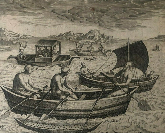 De Bry - "The kinds of boats used for fishing"- Original - 1599 India